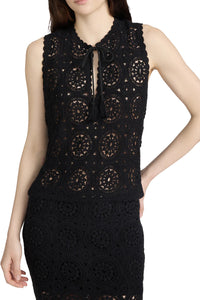 The Crochet Tassel Popover Top in Black