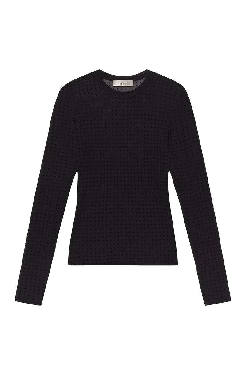 The Mesh Polka Dot Top in Black