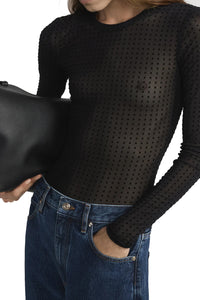 The Mesh Polka Dot Top in Black