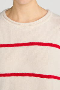The Rolled Hem Sweater in Cream Stripe