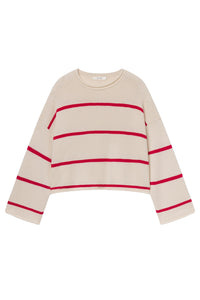 The Rolled Hem Sweater in Cream Stripe