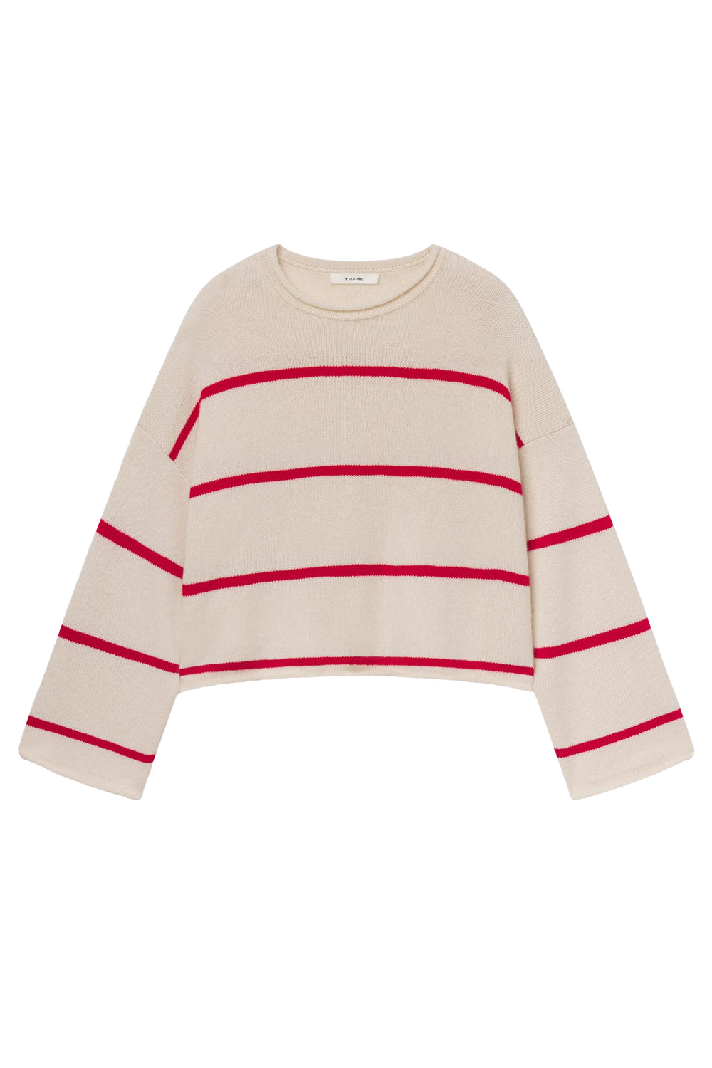 The Rolled Hem Sweater in Cream Stripe