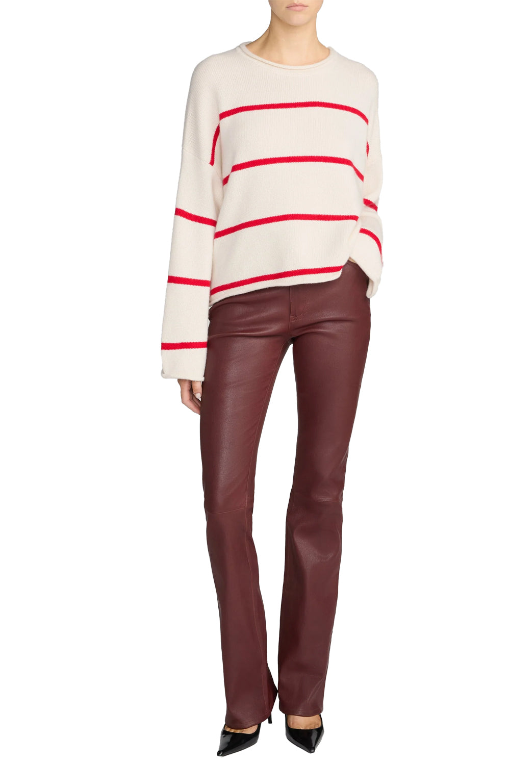 The Rolled Hem Sweater in Cream Stripe