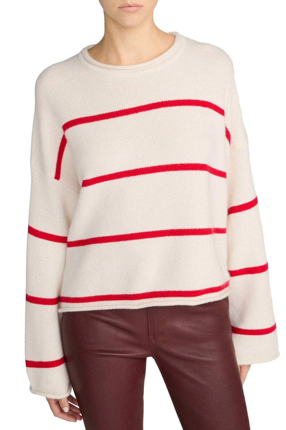 The Rolled Hem Sweater in Cream Stripe