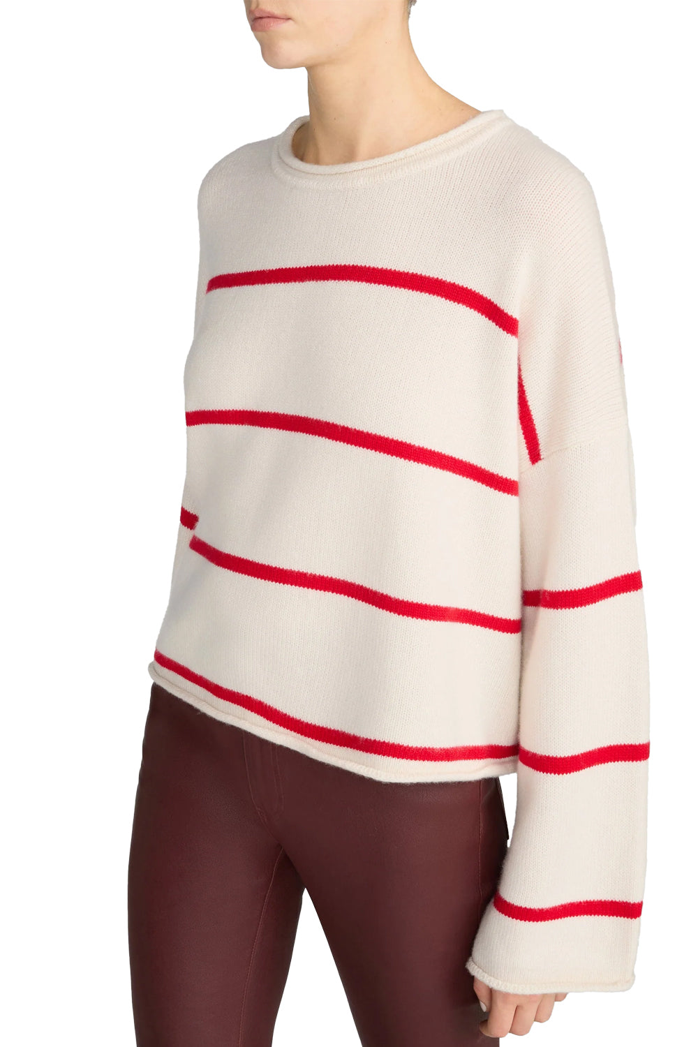 The Rolled Hem Sweater in Cream Stripe