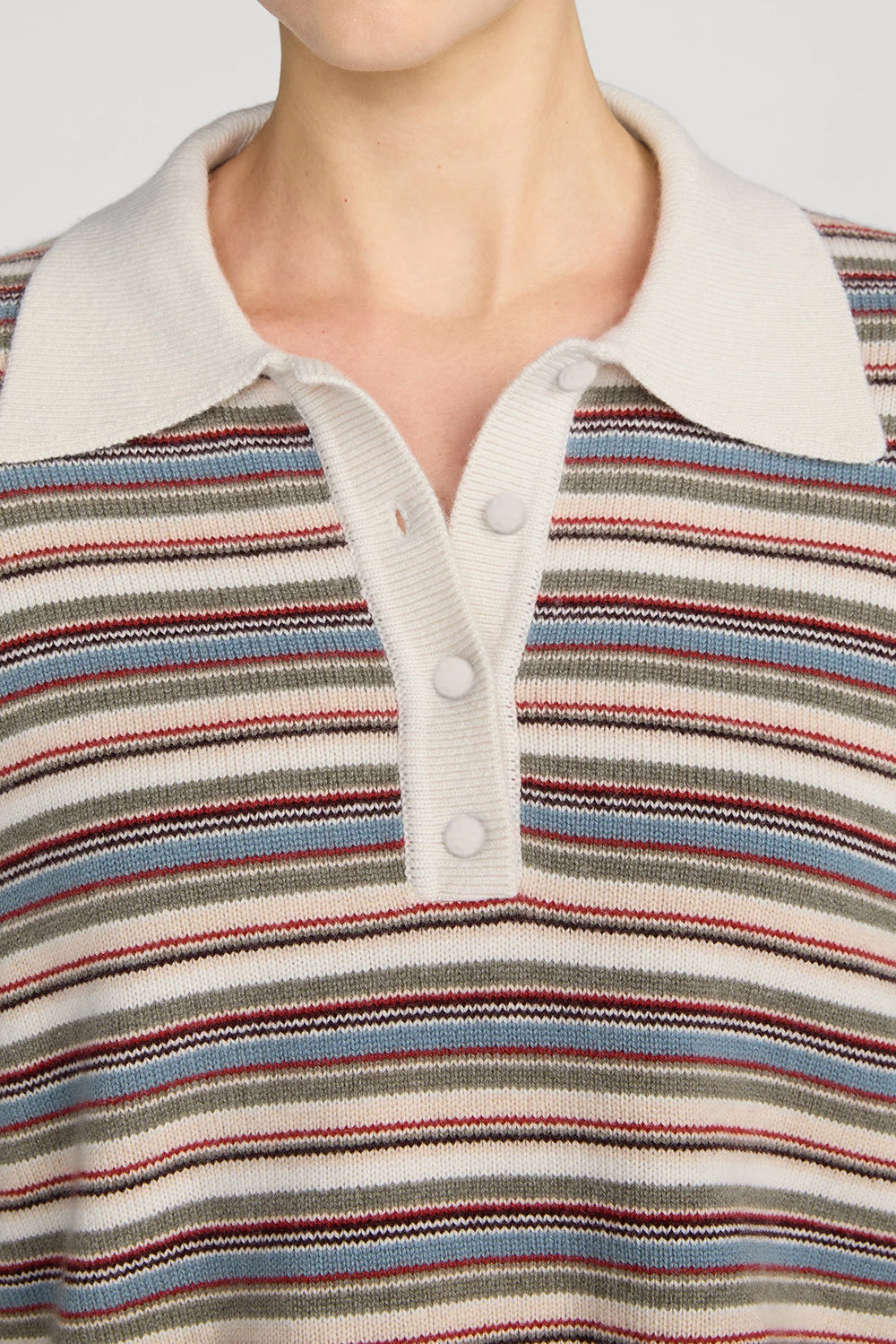 The Quad Polo is Sky Blue Multi Stripe