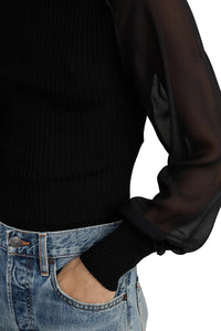 The Sheer Sleeve Top in Black