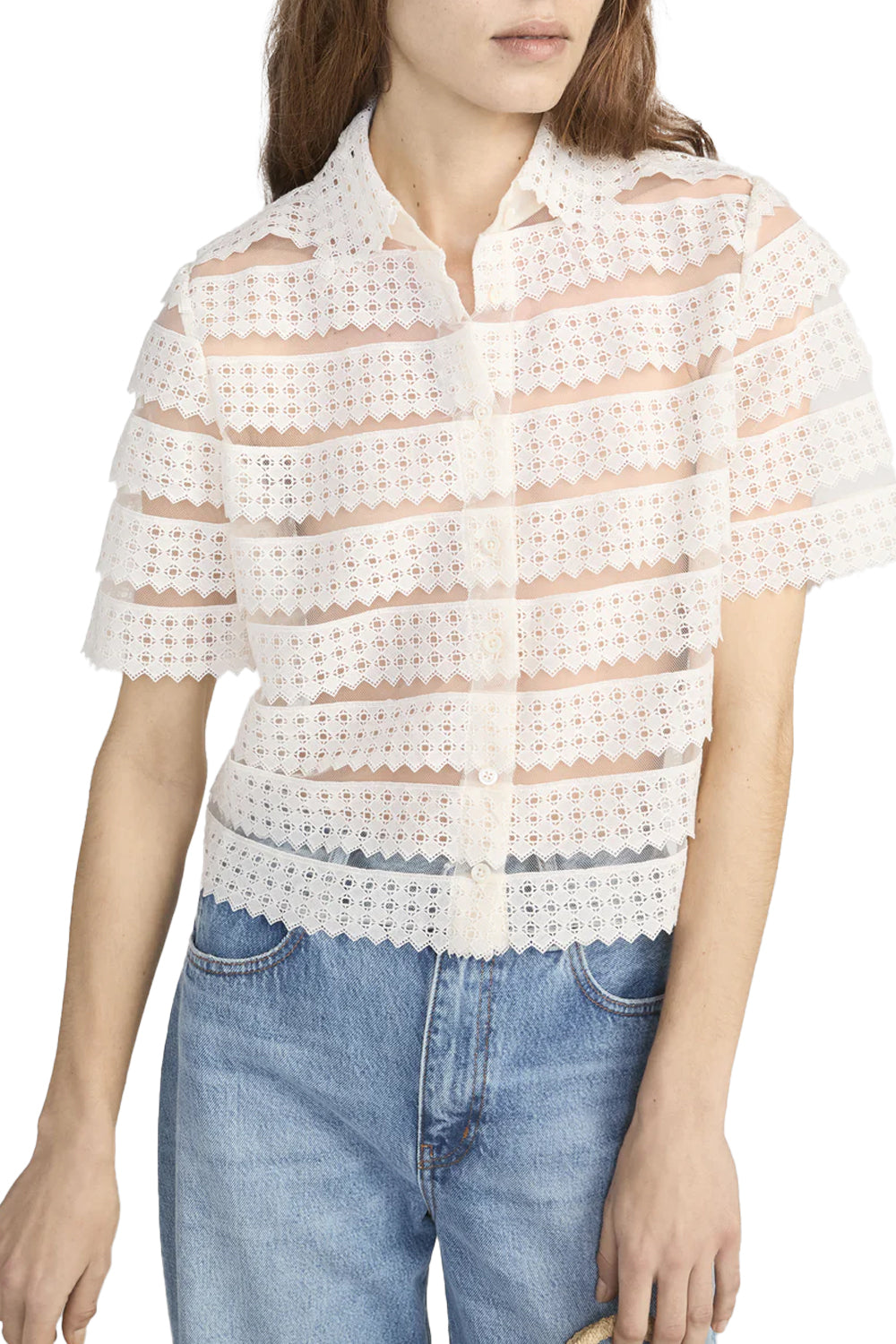 The Lattice Crochet Blouse in Cream