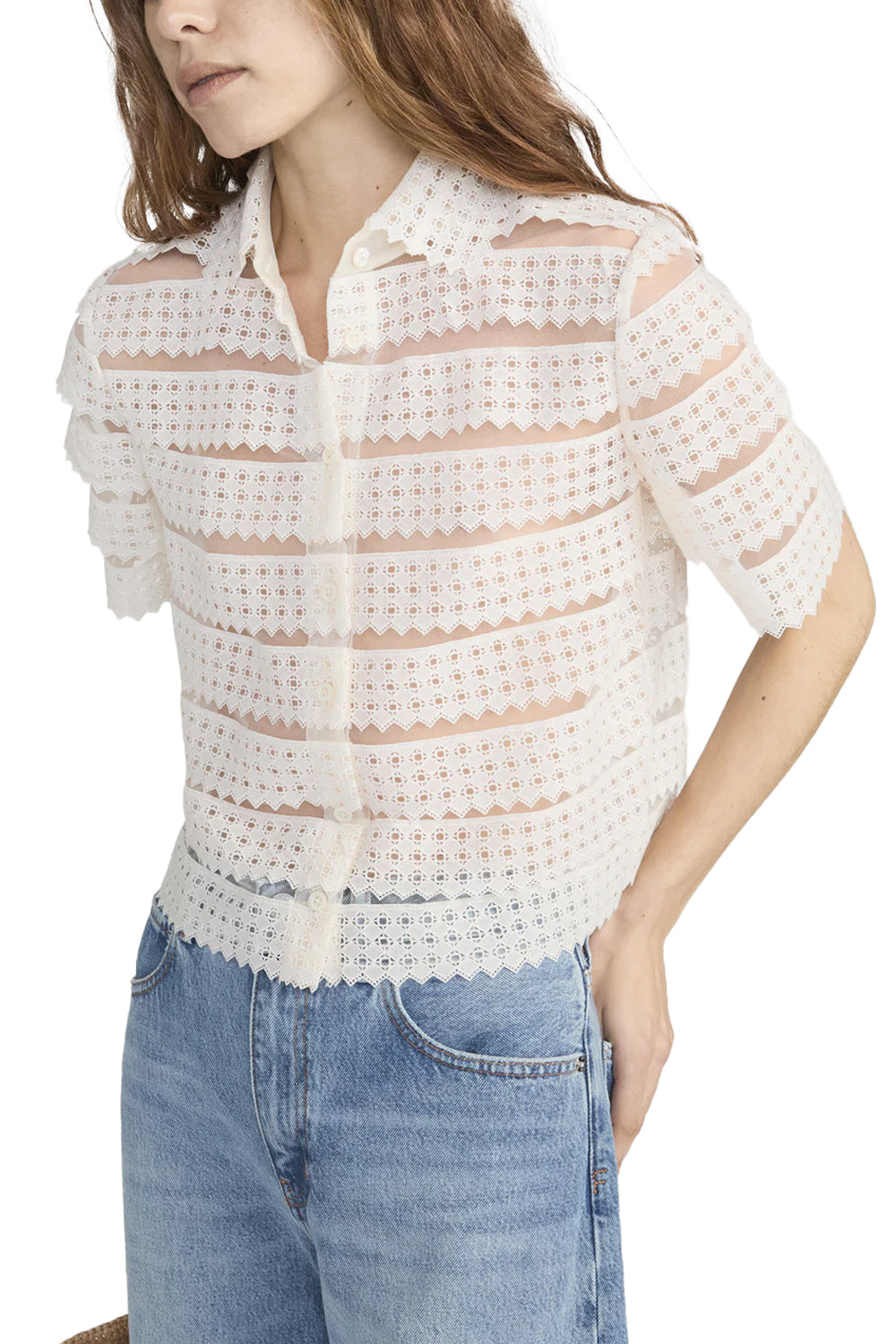 The Lattice Crochet Blouse in Cream
