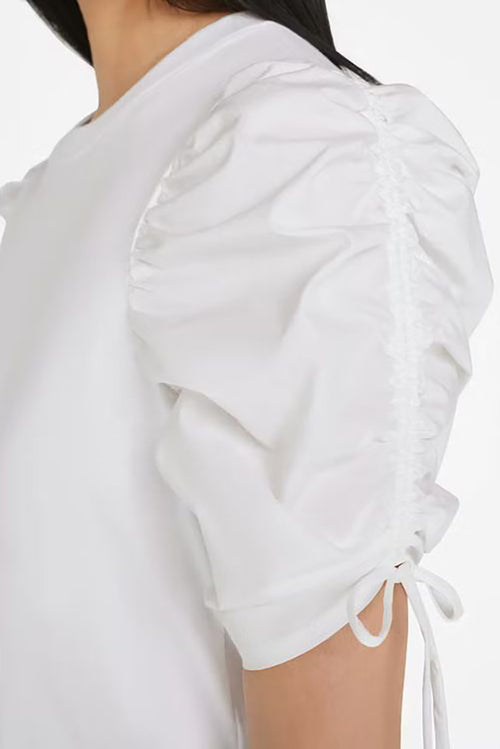 Ruched Tie Sleeve Tee in White