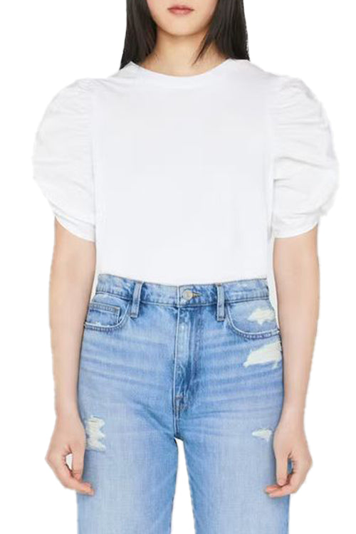 Ruched Tie Sleeve Tee in White
