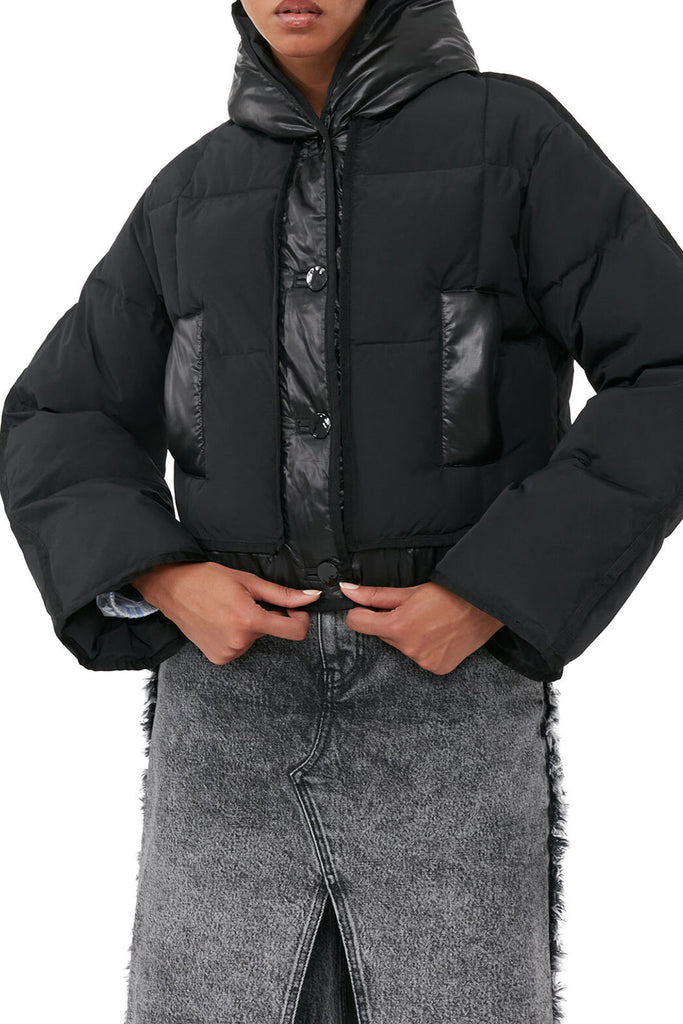 Mix Puffer Hooded Short Jacket