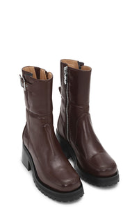 Feminine Buckle Platform Boots in Chocolate Fondant