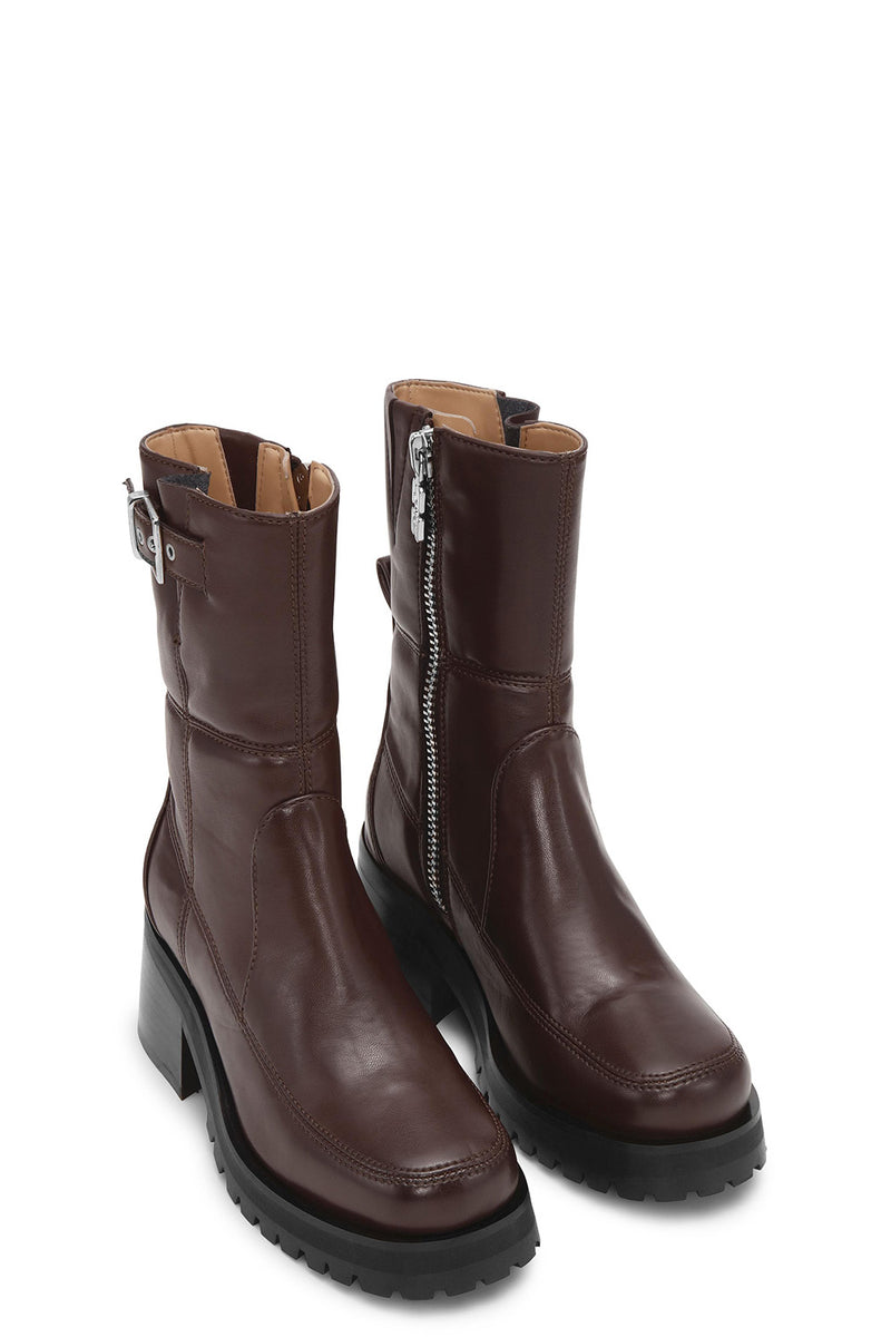 Feminine Buckle Platform Boots in Chocolate Fondant