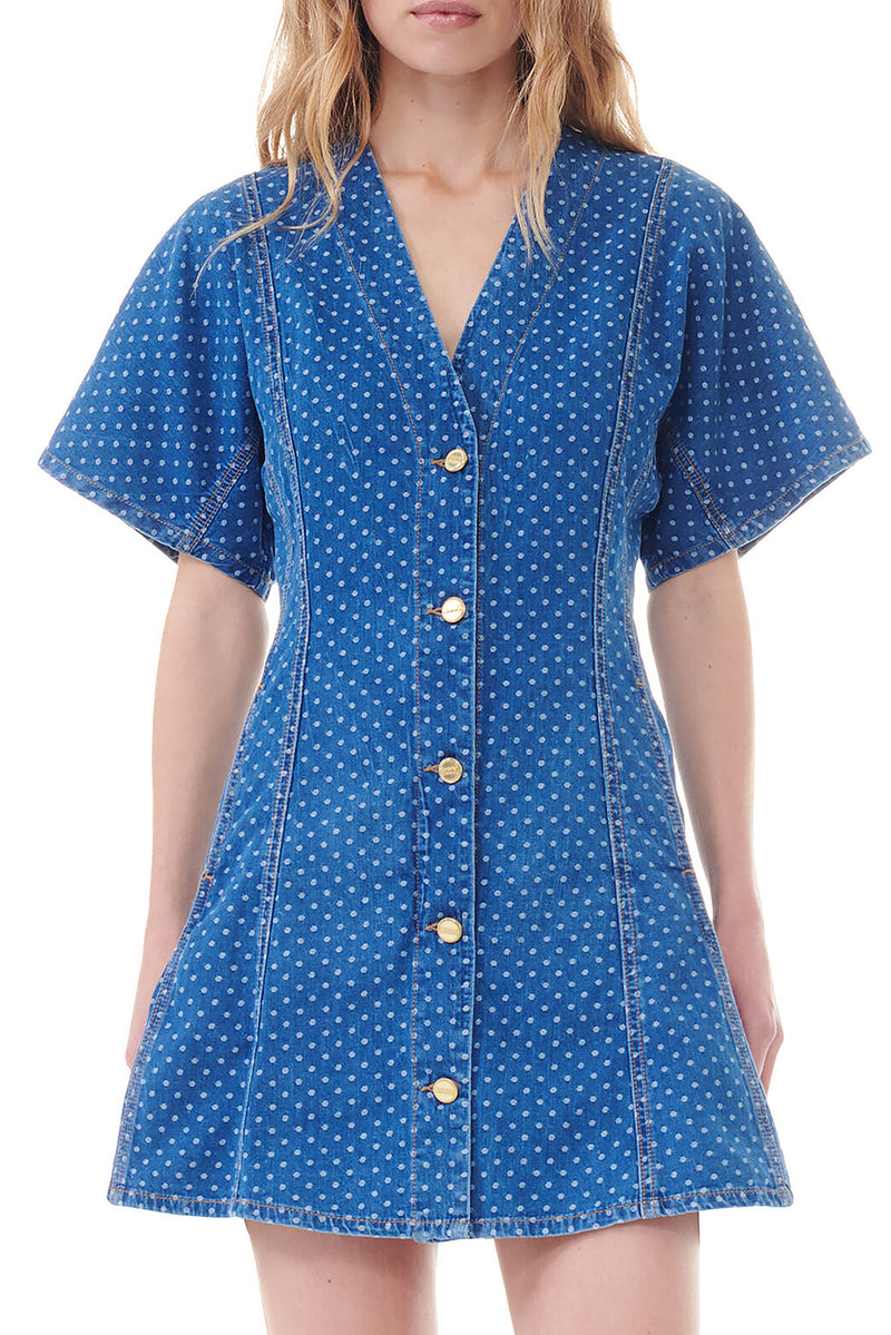 Blue Polka Dot Denim Mini Dress