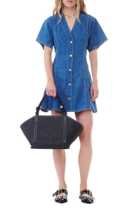 Blue Polka Dot Denim Mini Dress