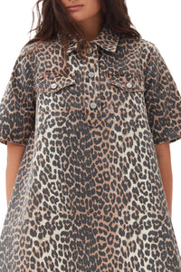 Leopard Printed Denim Mini Dress