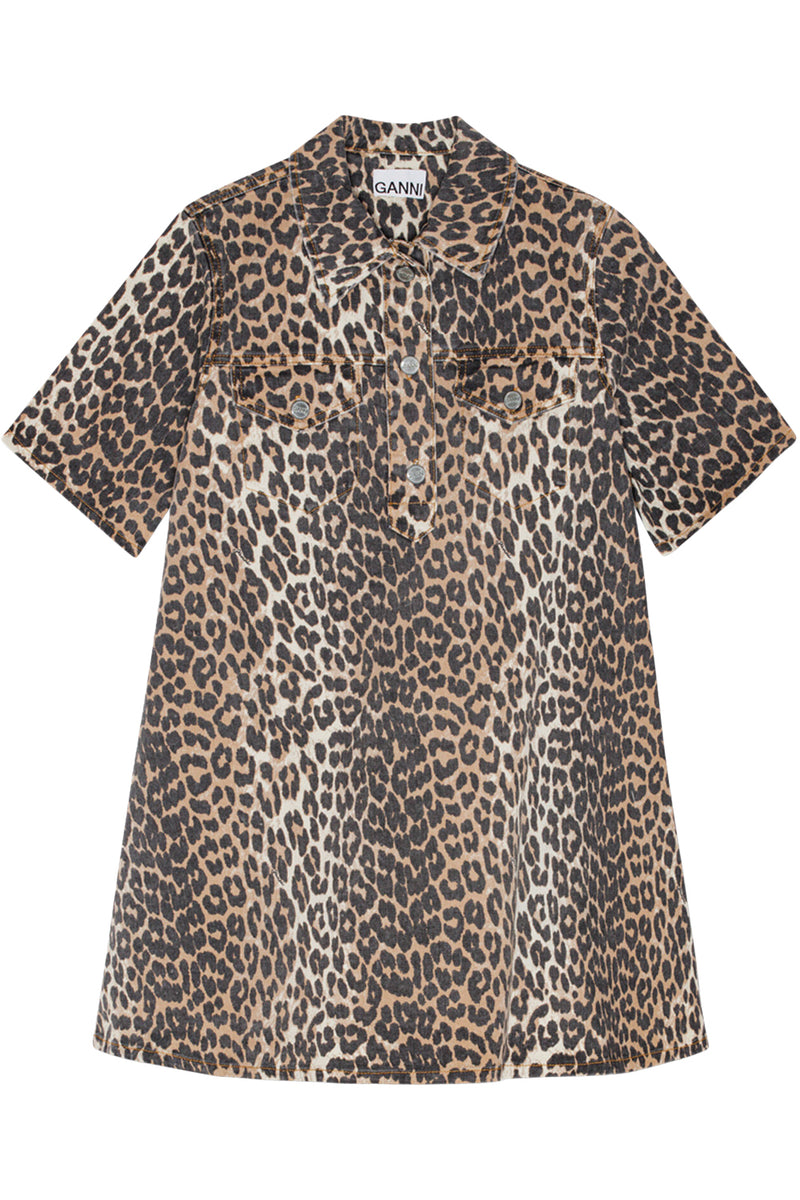 Leopard Printed Denim Mini Dress