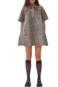 Leopard Printed Denim Mini Dress