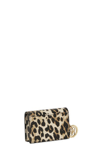 Printed GANNI Bou Flap Card Holder in Leopard