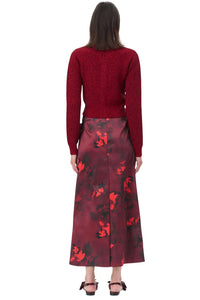 Printed Double Satin Maxi Skirt in Winery