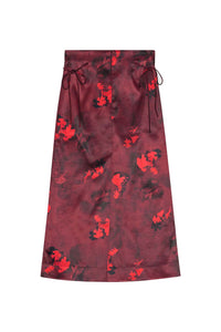 Printed Double Satin Maxi Skirt in Winery