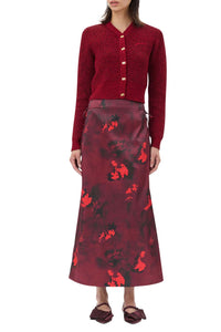 Printed Double Satin Maxi Skirt in Winery