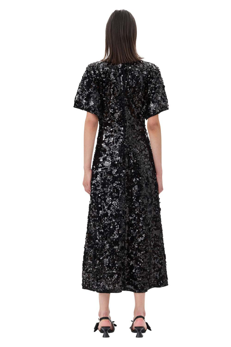 Velvet Sequins Long Dress in Black