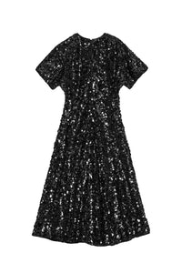 Velvet Sequins Long Dress in Black