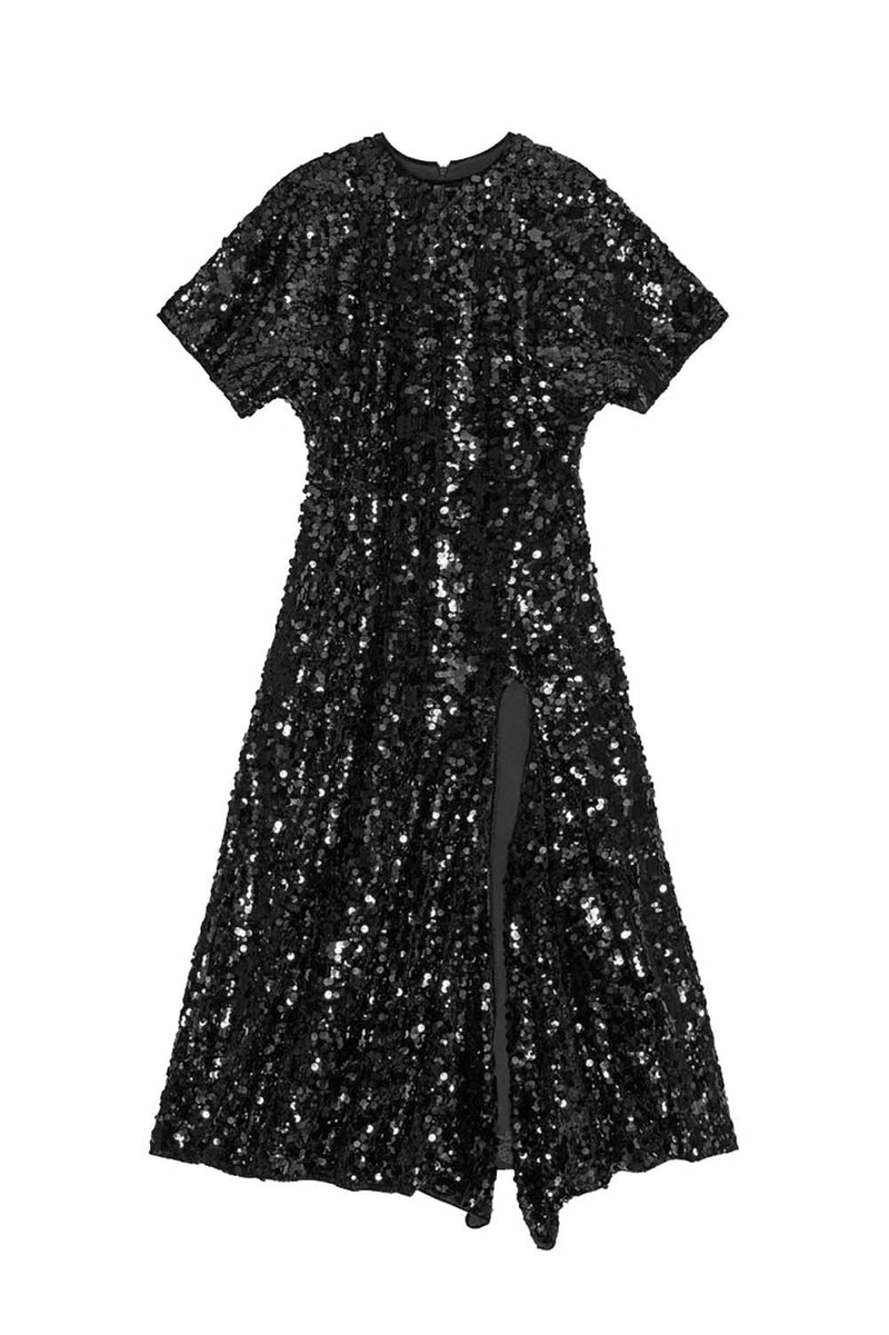 Velvet Sequins Long Dress in Black