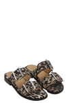 Leopard Denim Feminine Buckle Two-Strap Sandals