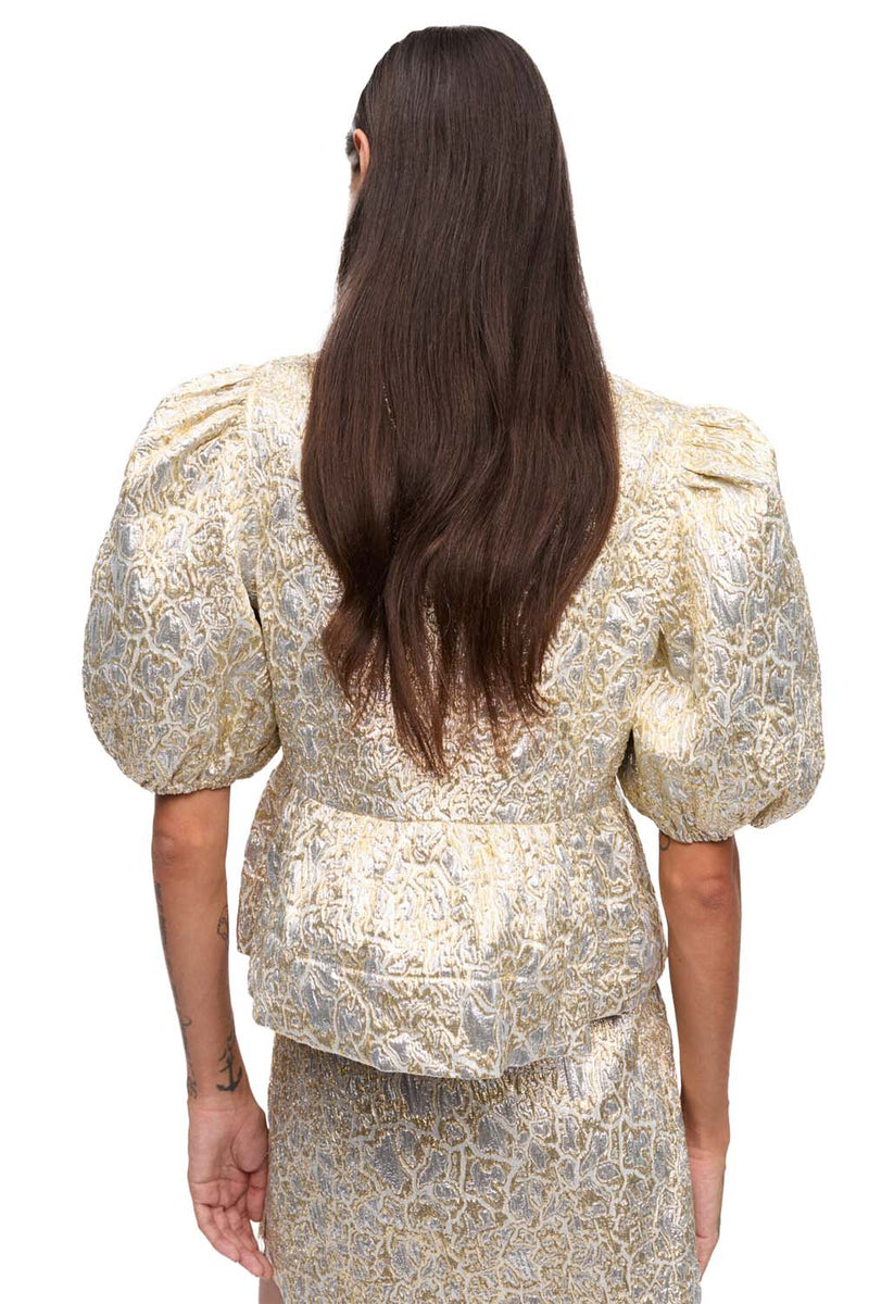 Gold and Silver Peplum Tie String Blouse