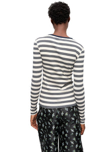 Striped Soft Cotton Rib Long Sleeve T-Shirt in Sky Captain