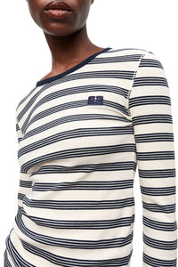 Striped Soft Cotton Rib Long Sleeve T-Shirt in Sky Captain