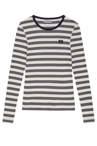 Striped Soft Cotton Rib Long Sleeve T-Shirt in Sky Captain