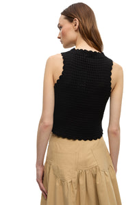 Cotton Textured Lace Knit Top in Black