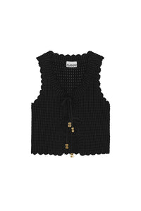 Cotton Textured Lace Knit Top in Black