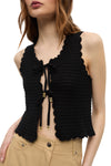 Cotton Textured Lace Knit Top in Black