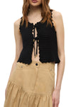 Cotton Textured Lace Knit Top in Black