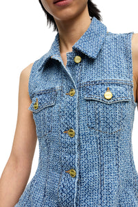 Fluffy Denim Fitted Top in Mid Blue Stone