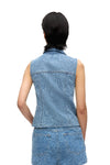 Fluffy Denim Fitted Top in Mid Blue Stone