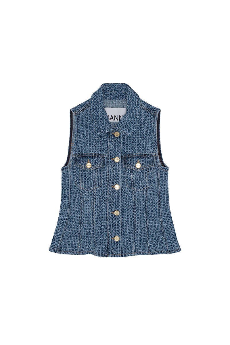 Fluffy Denim Fitted Top in Mid Blue Stone