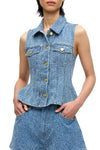 Fluffy Denim Fitted Top in Mid Blue Stone