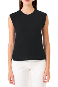 Signature Slub Cap Sleeve Tee in Black