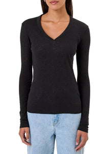 Serenity Long Sleeve V Neck Tee in Black