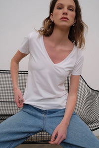 Cleo V-Neck Tee in White