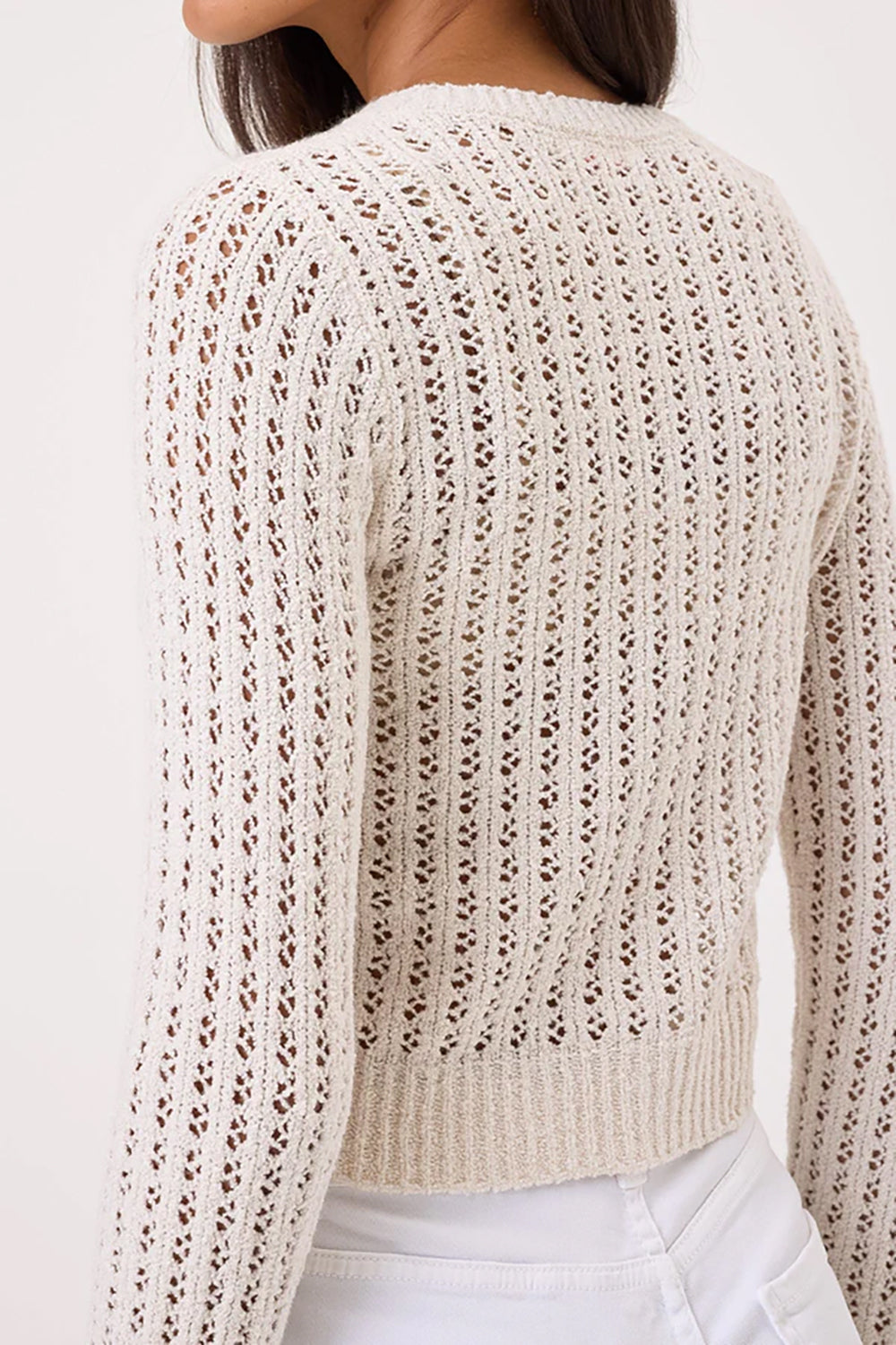 Elise Bouclé Cardigan in White Sand