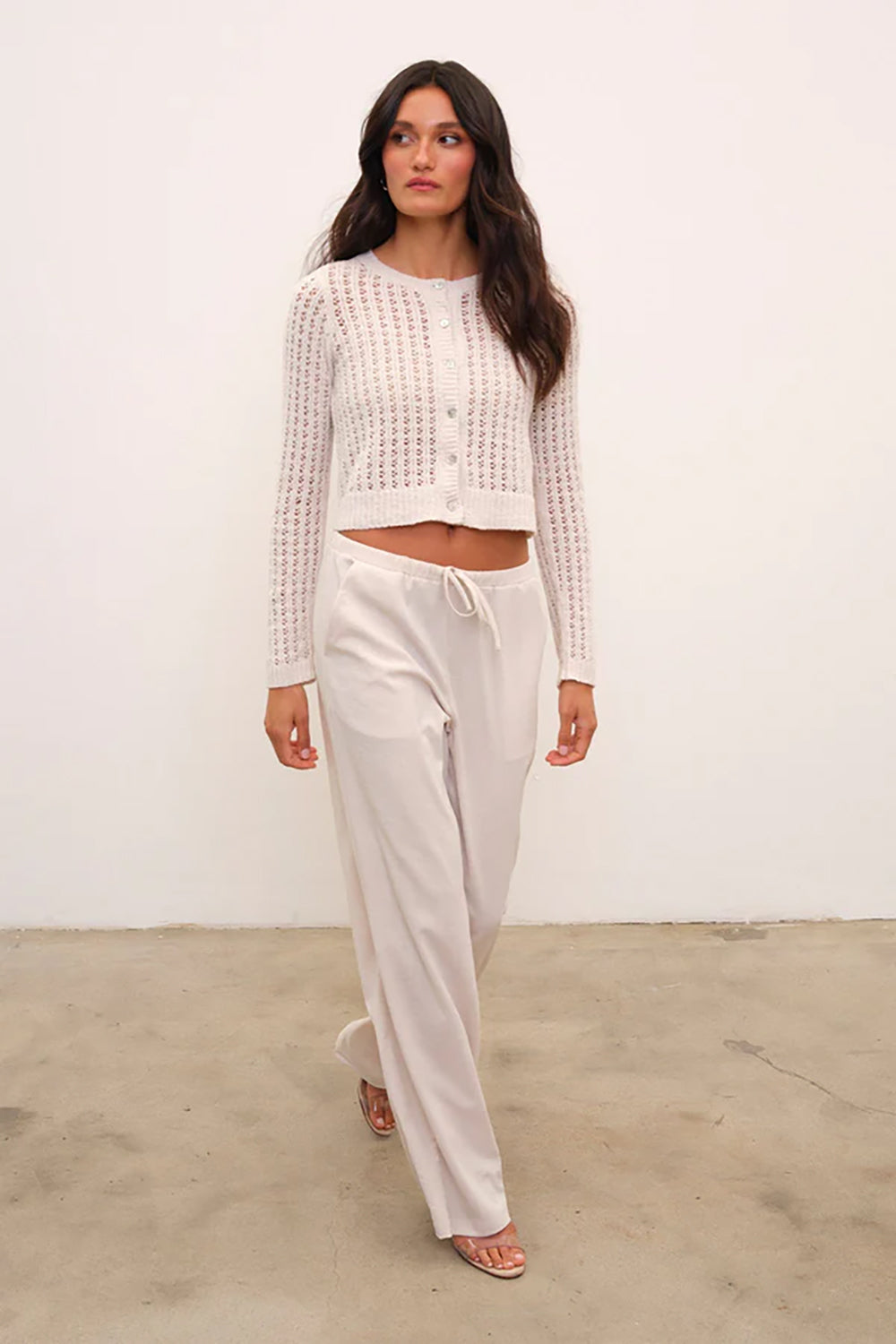 Elise Bouclé Cardigan in White Sand