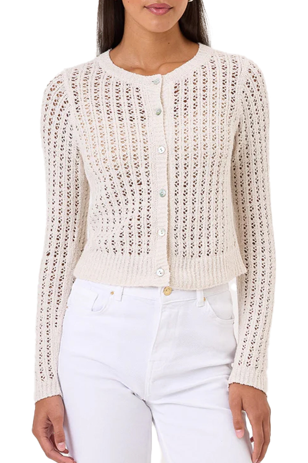 Elise Bouclé Cardigan in White Sand