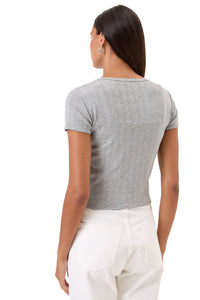 Pointelle Ellie Cropped Cardigan in Gray Heather